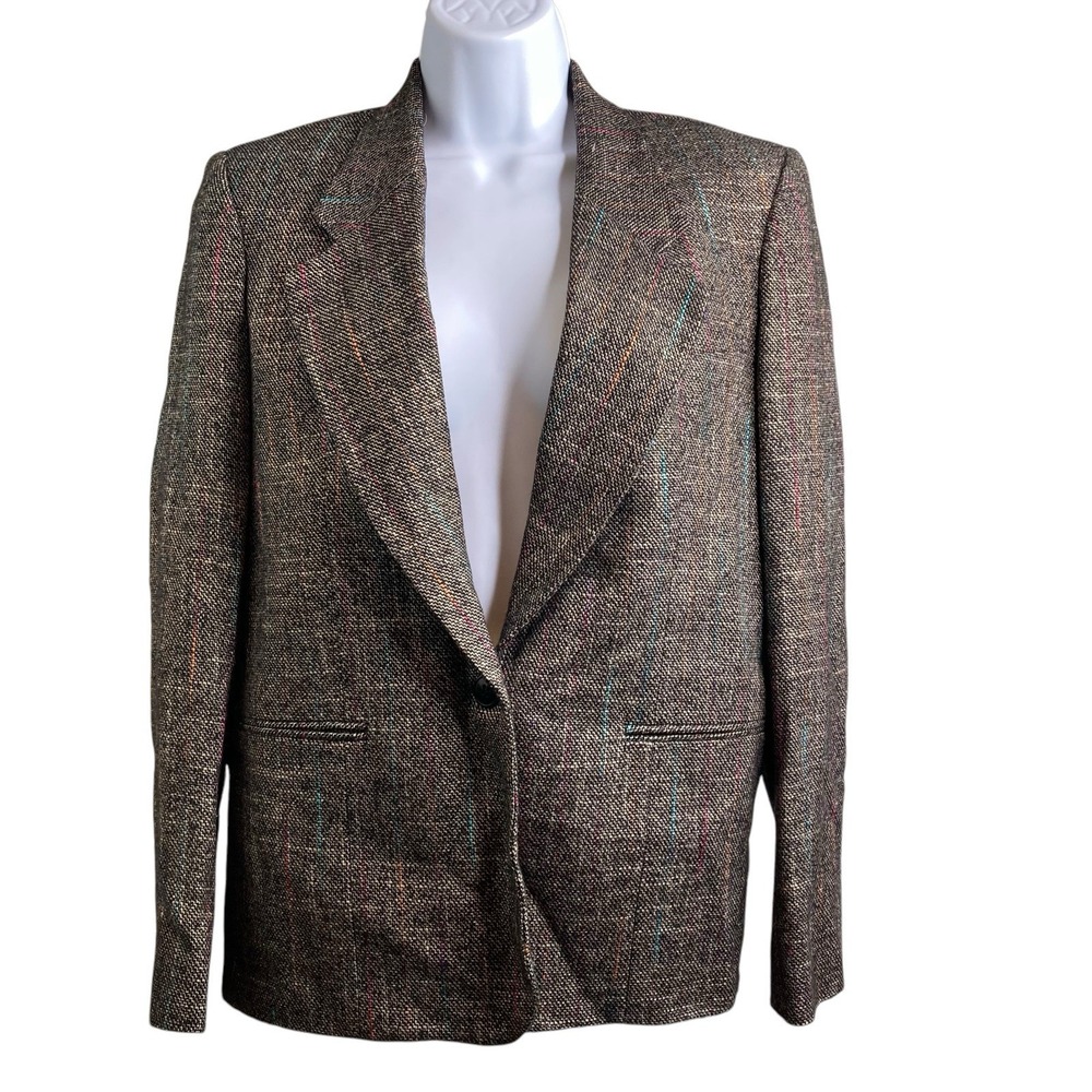 VTG 90 BRETTON PLACE Gray Wool-Blend Tweed Blazer Sz 6 Old Money Academia Preppy